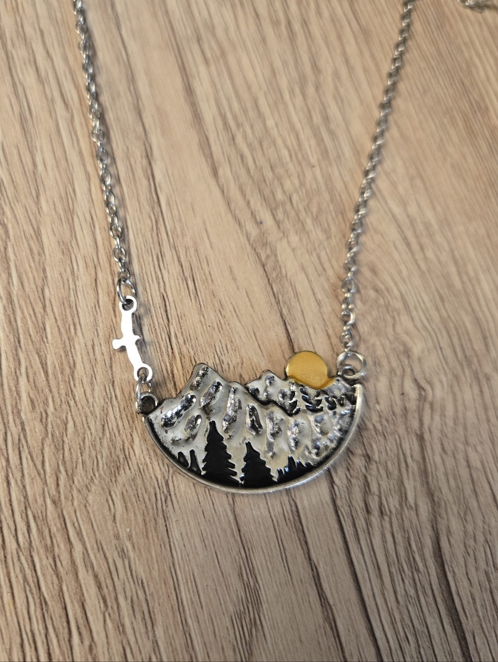 Mountain Sunrise Silver Pendant Necklace - Yellow Accent